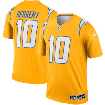 mens nike justin herbert gold los angeles chargers inverted